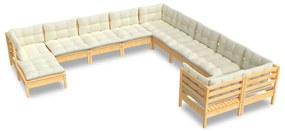 3097055 vidaXL Set mobilier grădină cu perne crem, 11 piese, lemn de pin