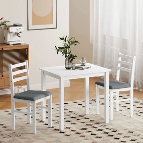 HOMCOM Set de Masă din 3 Piese cu 2 Scaune, Masă de Bucătărie pentru Spații Compacte, Scaune Tapitate, Economisire Spațiu, MDF, Alb | Aosom Romania
