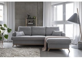 Colțar gri deschis extensibil/cu spațiu de depozitare (cu colț pe partea dreaptă/cu șezlong) Scandic Lagom – Miuform