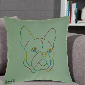 Perna Decorativa Bulldog Francez Line Art Curcubeu, 40x40 cm, Verde, Husa Detasabila, Perna Inclusa, BEKZ®