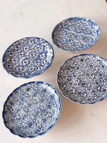 Platou pe picior din ceramică pictată manual, Ø 25 x H 9 cm, albastru, „Miranda"