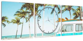 Tablou - Vintage, furgonetă, plajă (cu ceas) (90x30 cm)