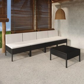Set mobilier de gradina cu perne, 5 piese, negru, poliratan masa + 4x mijloc, 1