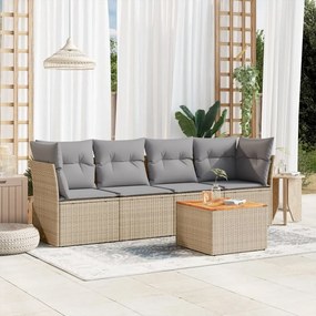vidaXL Set canapele de grădină, 5 piese, cu perne, bej, poliratan