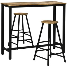 Set masa de bar industrial HOMCOM, masa dreptunghiulara cu 2 scaune | Aosom RO