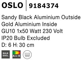 Spot aplicat design modern OSLO negru, H-30cm NVL-9184374