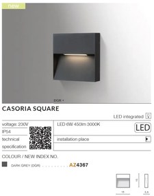 Aplica LED de exterior ambientala IP54 CASORIA SQUARE gri
