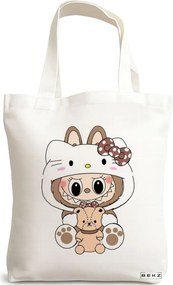 Sacosa de Panza pentru Cumparaturi, Geanta Tote, model Labubu 30 38 x 34.5 cm, Alba, BEKZ®