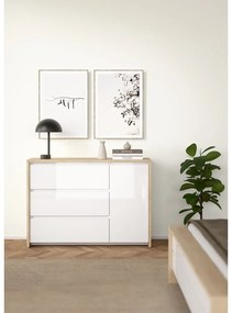 Comodă albă-în culoare naturală cu aspect de lemn de stejar 119x84x48 cm Next – Tvilum