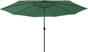 vidaXL Umbrelă soare de grădină cu LED-uri, verde, 400 cm