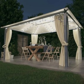 Pavilion cu perdele  siruri lumini LED, crem, 4x3 m, aluminiu Crem, 400 x 300 cm