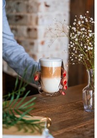 Set 2 pahare de latte cu perete dublu Vialli Design Geo, 350 ml