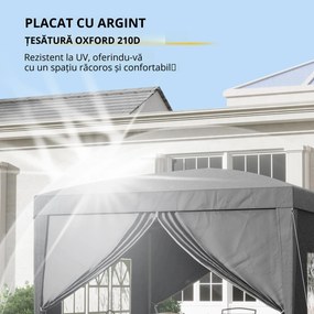 Outsunny Foișor de Grădină Impermeabil, cu Panouri Laterale Pliabile din Oțel și Acoperiș, 2,95x2,95x2,58 m, Gri | Aosom Romania