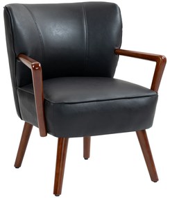 HOMCOM Fotoliu decorativ, scaun larg, aspect de piele, cadru din lemn, 120 kg, 67x77x80 cm, Negru | Aosom Romania