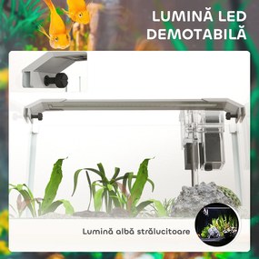 PawHut Acvariu pentru Pești Roșii din Sticlă cu Lumini LED cu Filtru și Pompă de Apă, 38x26x27 cm, Alb | Aosom Romania