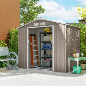 Outsunny Magazie Grădină Metalică cu Orificii de Ventilație și Ușă Culisantă Dublă pentru Grădinarit și DIY, 213x130x185 cm, Maro | Aosom Romania