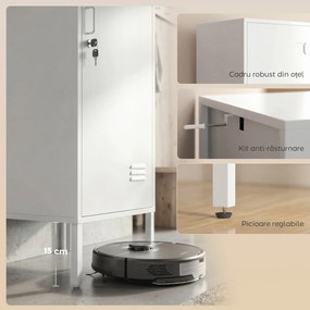 HOMCOM Dulap Metalic Slim cu Ușă Blocabilă și Suport pentru Etichete, Dulap Multi-Funcțional cu Bară pentru Haine, Rafturi, pentru Casă sau Birou, 40x40x179 cm, Alb | Aosom Romania