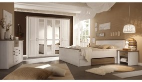 Set Mobila Dormitor LUMERA (pat, 2 noptiere, dulap) Stejar Sonoma/ Pin Alb