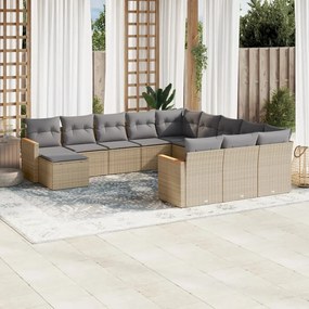 vidaXL Set canapele de grădină, 12 piese, cu perne, bej, poliratan