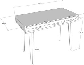 La mâna a doua: Birou Kalune Design 854KLN1502, 105x55 cm, 2 sertare, Finisaj melaminat, Maro / Negru