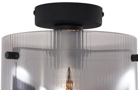 Plafonieră Art Deco neagră cu sticlă fumuriu - Laura