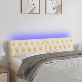 3121951 vidaXL Tăblie de pat cu LED, crem, 144x7x78/88 cm, textil