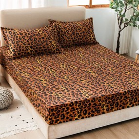 Cearsaf cu elastic  Bumbac Satinat  160/180x200cm  2 fete de perne 50x70cm  Maro  animal print