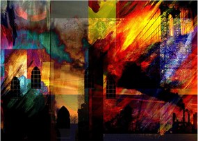 Tablou pe sticlă - Oraș colorat, abstracție (70x50 cm)