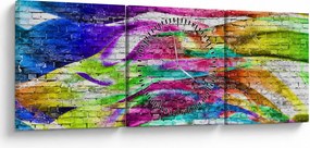 Tablou - Zid de cărămidă cu flăcări colorate (cu ceas) (90x30 cm)