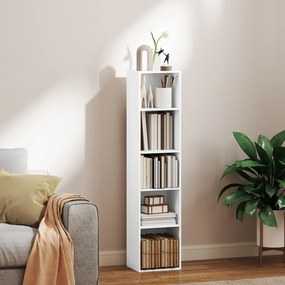 HOMCOM Bibliotecă etajeră de depozitare 5 nivele cu rafturi reglabile pentru sufragerie, dormitor, birou, 30x24x133,5cm, alb | Aosom Romania