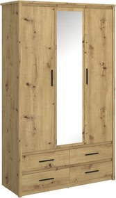 Dulap AYSON, stejar artisan, PAL, cu 3 usi si 4 sertare, 128x55x211 cm