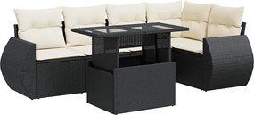 vidaXL Set mobilier de grădină cu perne, 6 piese, negru, poliratan