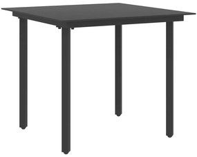 vidaXL Masă de grădină, negru, 80 x 80 x 74 cm, oțel și sticlă