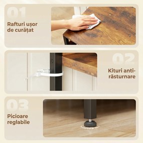 HOMCOM Raft de Bucătărie cu Prize și Rafturi Reglabile, Raft pentru Cuptor cu Microunde cu 5 Niveluri, Panou cu Grilaj și 10 Cârlige, Mobilier Vintage Structură din Oțel, 80x40x170 cm, Maro Rustic | Aosom Romania
