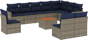 vidaXL Set canapele de grădină cu perne, 11 piese, gri, poliratan