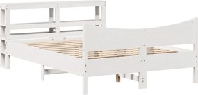 vidaXL Cadru de pat cu tăblie, alb, 150x200 cm lemn masiv pin