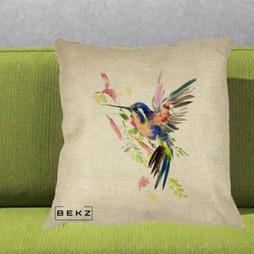 Perna Decorativa Colibri Acuarela, 40x40 cm, Crem, Husa Detasabila, Perna Inclusa, BEKZ®
