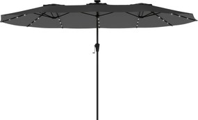 Outsunny Umbrelă Dublă de Grădină 4x2 m cu 36 LED-uri Solare UPF50+ Manivelă 12 Spițe Rezistentă la Apă Gri închis | Aosom Romania