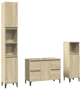 3307672 vidaXL Set mobilier de baie, 3 piese, stejar sonoma, lemn prelucrat