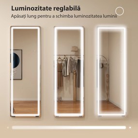 HOMCOM Oglindă de Corp Întreg cu LED, 150x50 cm, Iluminare în 3 Culori, de Podea, Sprijinită sau Montată pe Perete, Transparentă | Aosom Romania