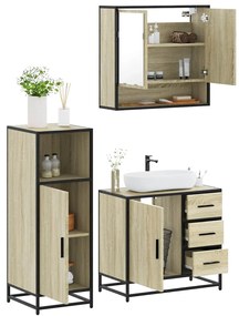 vidaXL Set mobilier de baie, 3 piese, stejar sonoma, lemn prelucrat
