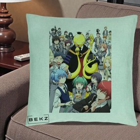 Perna Personalizata Assassination Classroom Grup Complet Anime, 40x40 cm, Verde Menta, Husa Detasabila, Perna Inclusa, BEKZ®