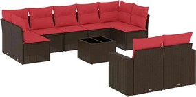 vidaXL Set canapele de grădină cu perne, 10 piese, maro, poliratan