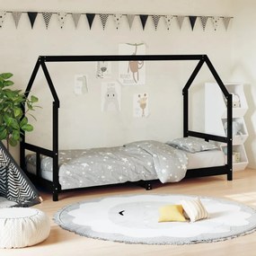 835717 vidaXL Cadru de pat pentru copii, negru, 80x200 cm, lemn masiv de pin