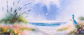 Tablou - Plaja romantică, pictură în ulei (120x50 cm)