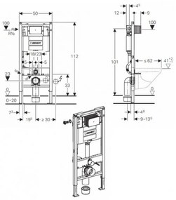 Cadru wc suspendat Duofix cu rezervor incastrat 12 cm Geberit Omega