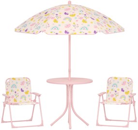 AIYAPLAY Set de Mobilier de Grădină din 4 Piese cu Masă, Scaune și Umbrelă de Soare Reglabilă, 50xΦ49,5 cm, Roz | Aosom Romania