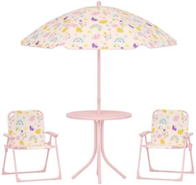 AIYAPLAY Set de Mobilier de Grădină din 4 Piese cu Masă, Scaune și Umbrelă de Soare Reglabilă, 50xΦ49,5 cm, Roz | Aosom Romania