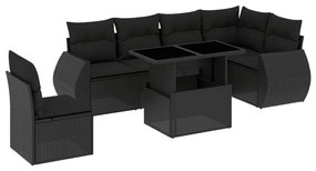 3268565 vidaXL Set canapele de grădină cu perne, 7 piese, negru, poliratan