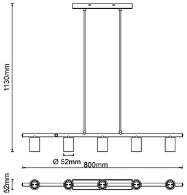 Brilliant - Candelabru KERRY suspendat pe cablu 5xE27/40W/230V negru/bambus